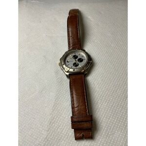 Pierre Nicol Mens Chronograph Watch White Dial Brown Leather Strap Date C017